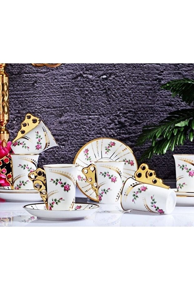 Porcelain Rose Flower 6-Piece Long Cup Set 90 Cc Ist-143
