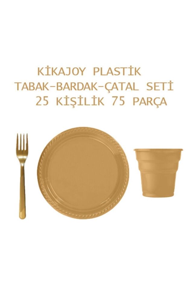 Plastik Lüks Gold 25li Tabak-bardak-çatal Seti - 1