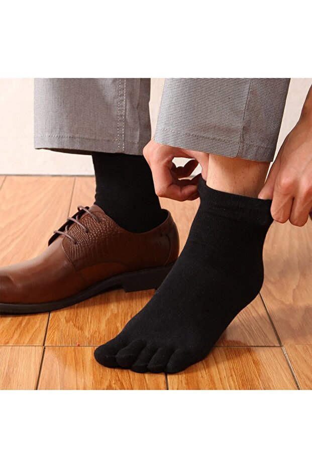 6-Piece Men's Toe Socks Black Gray Smoked
