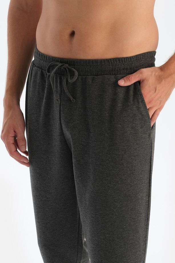 Antrasit Melanj Bisiklet Yaka Uzun Kollu Jogger Pantolonlu Pijama Takımı - 6