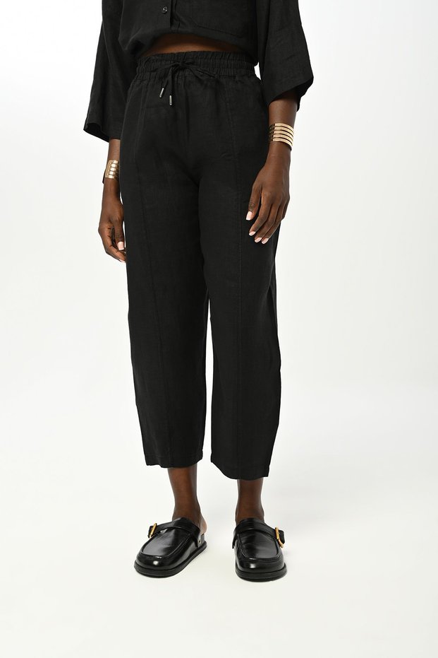 Women's Elastic Waisted Comfortable Fit Solid Color Linen Pants
