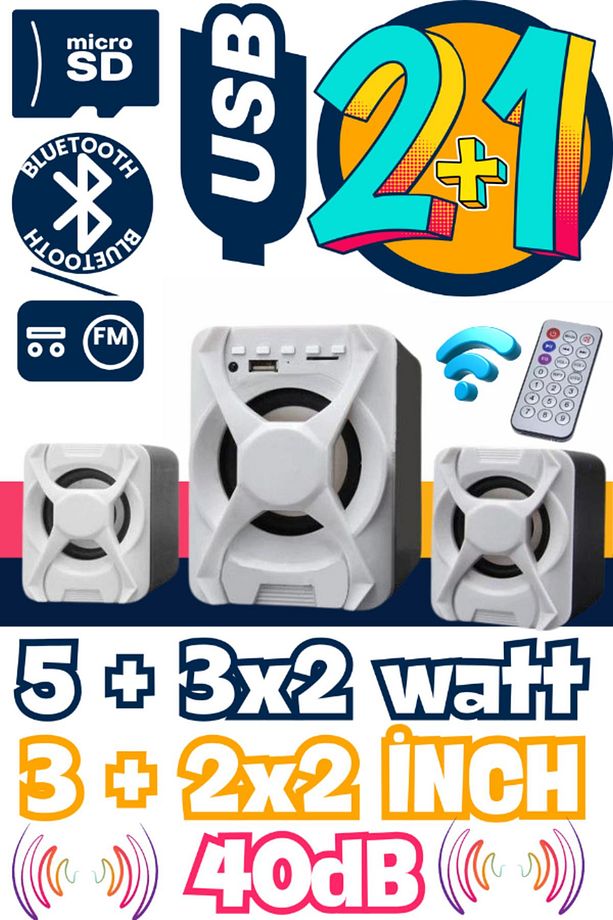 A++ Bass Kablolu Hoparlör USB TF KART BLUETOOTH FM RADYO  2+1 PC Laptop Notebook Uyumlu Speaker - 1