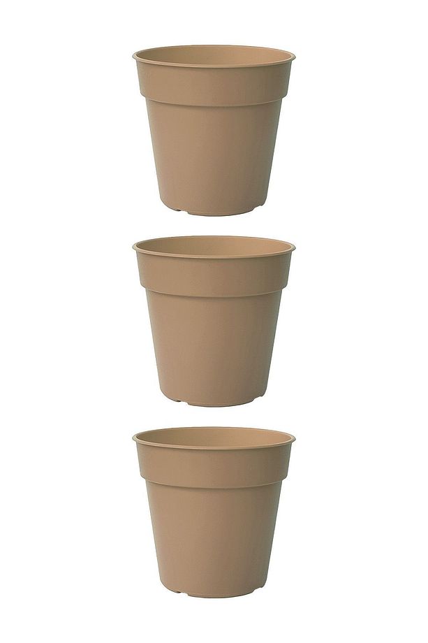 3 Adet 0.4 Litre Bej Terakota Saksı Tabaklı Izgarasız Mat Plastik Saksı - 1