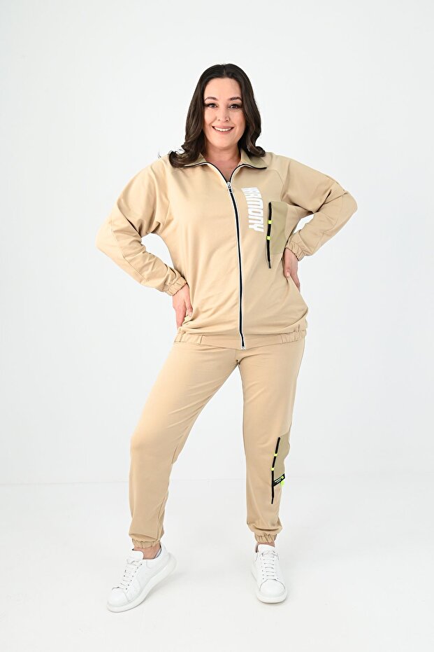 Women's Large Size Harmony Print Detailed Tracksuit Set 8079-24