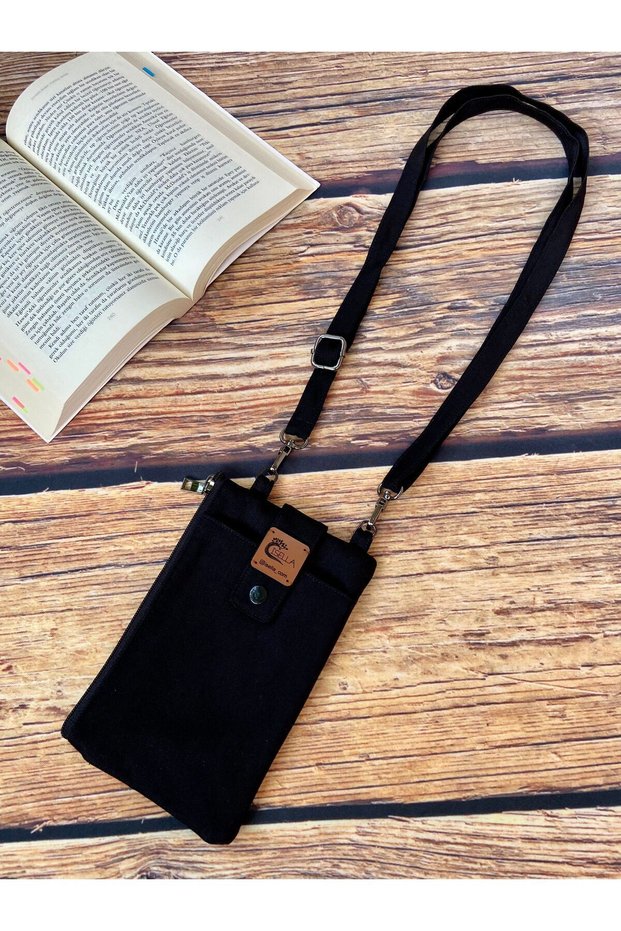 Black Canvas Phone Bag Wallet Passport