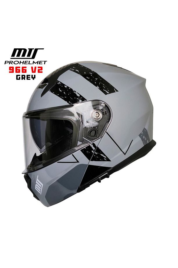 -966-V2 ÇENE AÇILIR KASK (GREY) - 1