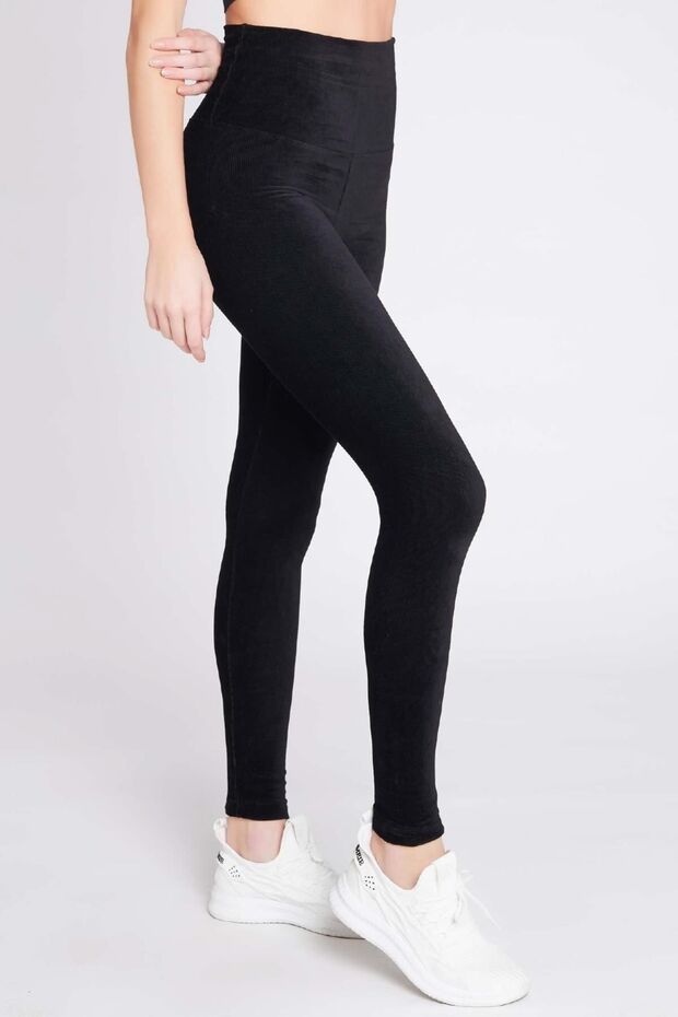 Women's Velvet Ribbed Black Leggings