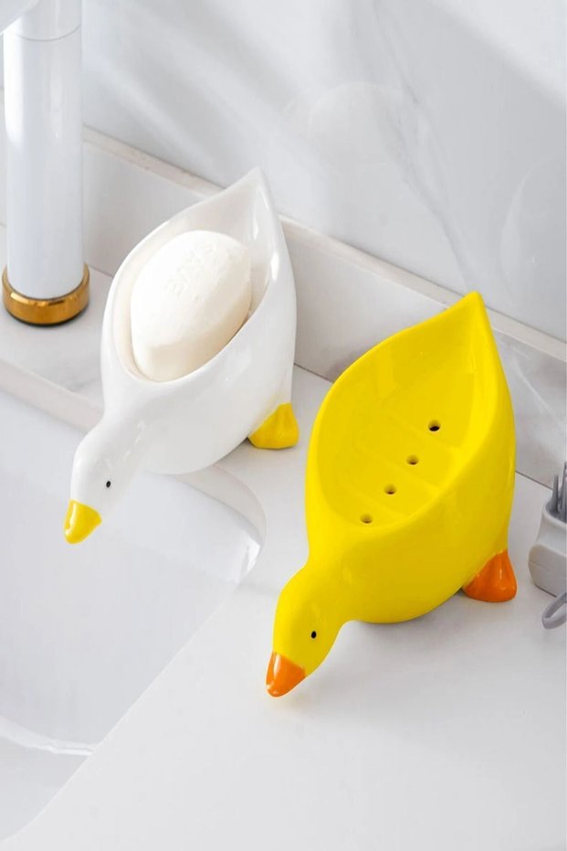 Practical Cute Duck Pattern Self Draining Waterproof Solid Soap Dish Soap Dish Above the Sink