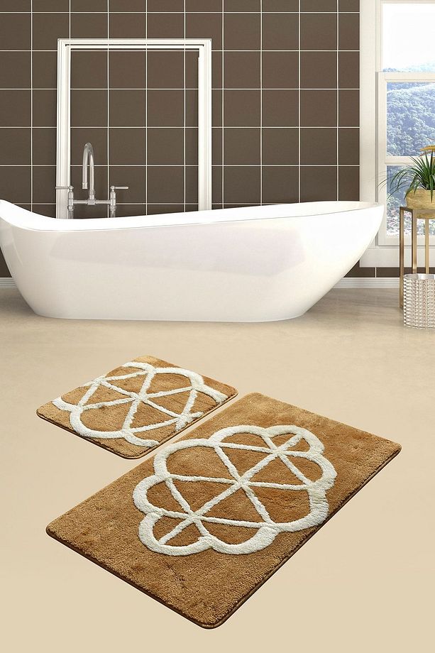Sofya Karamel 2'li Set Banyo Halısı Paspas Seti, Klozet Takımı Akrilik - 1