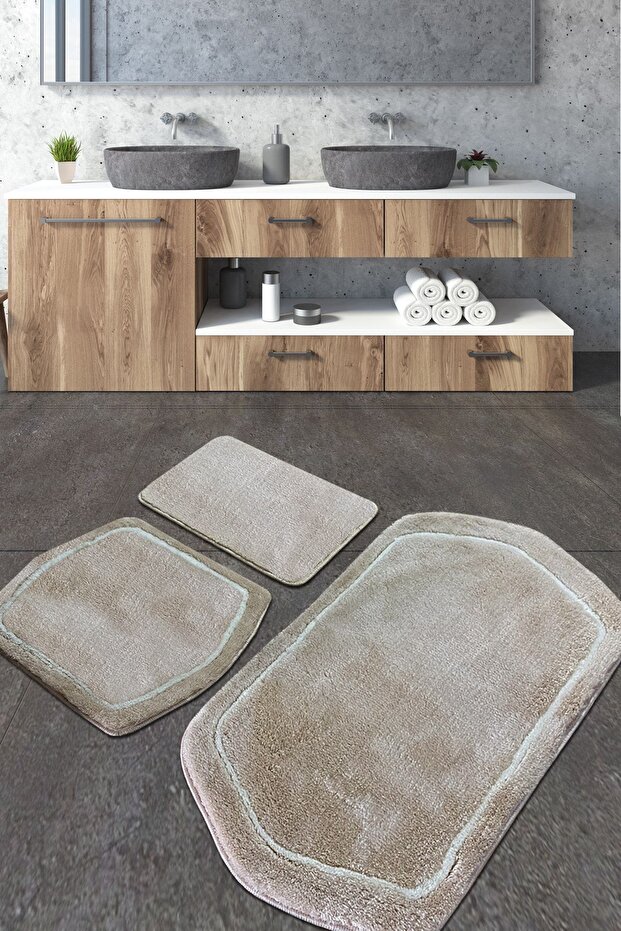 Genom Taş 3'lü Set Banyo Halısı Akrilik - 1