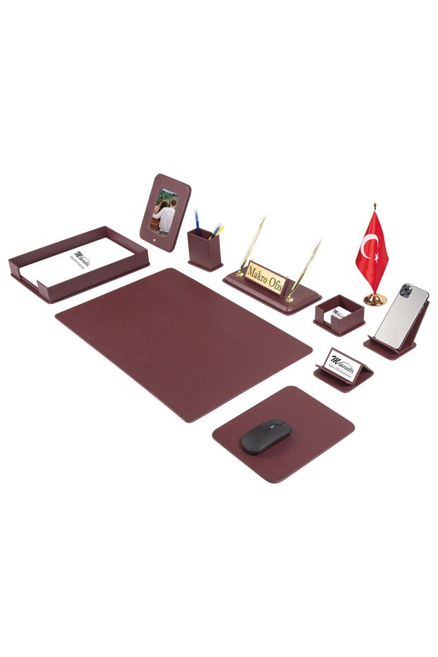 12 Piece Dora Desk Set - Claret Red Table with Flag