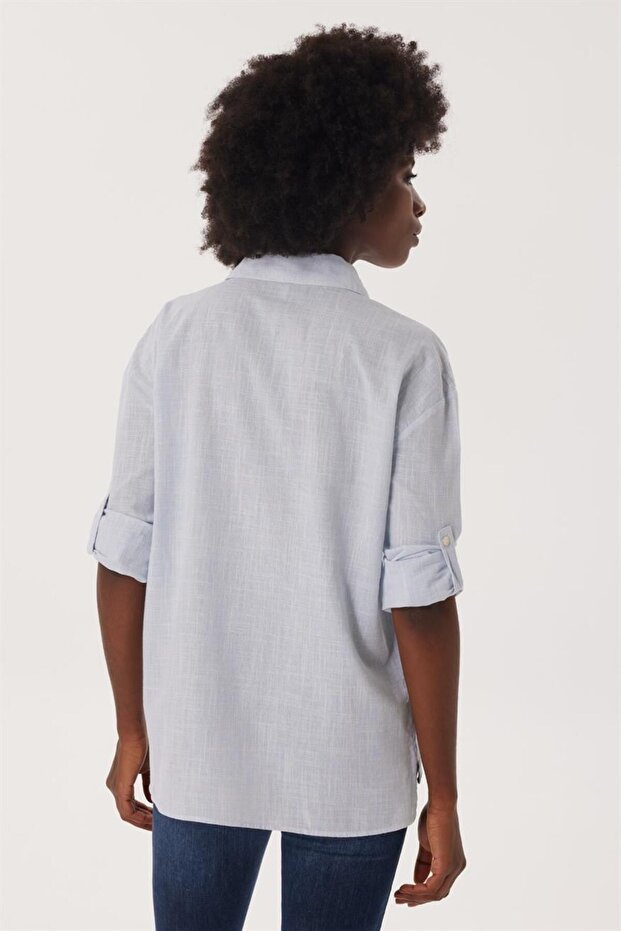 Mındy Kadın Dokuma Gömlek Mavi - 4