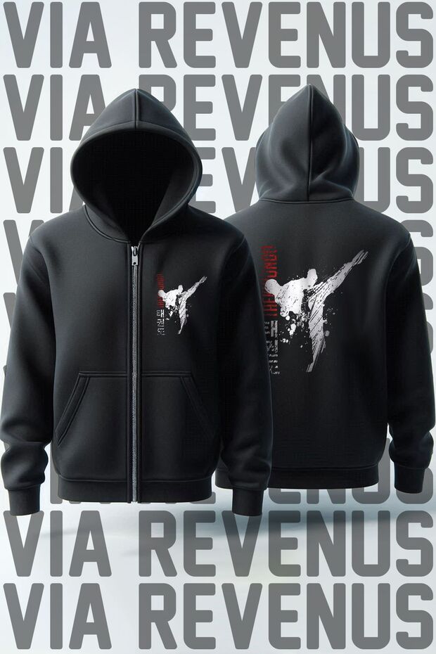 Taekwondo Front and Back Printed Unisex Zip Hooded Sweatshirt Cardigan