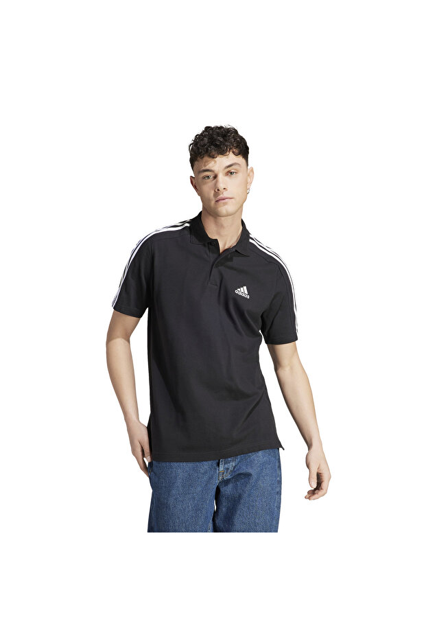 Erkek Essentials Piqué Embroidered Small Logo 3-Stripes Polo Tişört Siyah Tişört IC9310 - 2