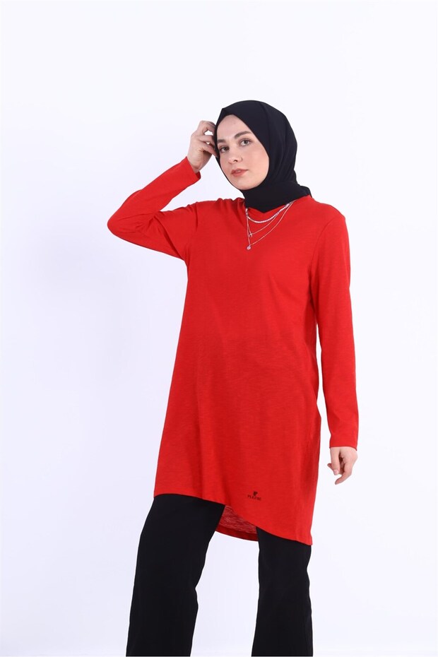 1875_plistre Baskılı Basic Tesettür Tunik - 2