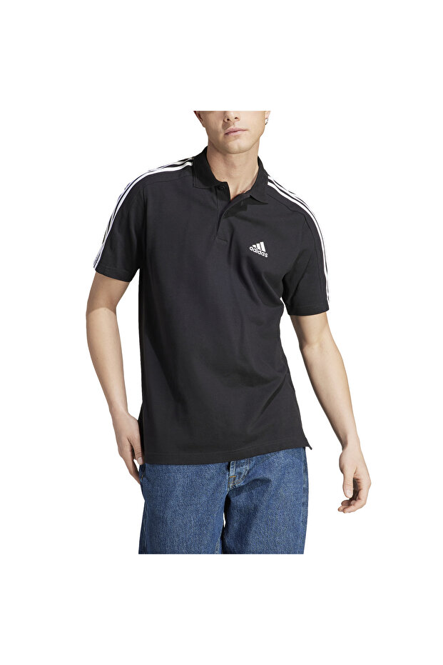 Erkek Essentials Piqué Embroidered Small Logo 3-Stripes Polo Tişört Siyah Tişört IC9310 - 3