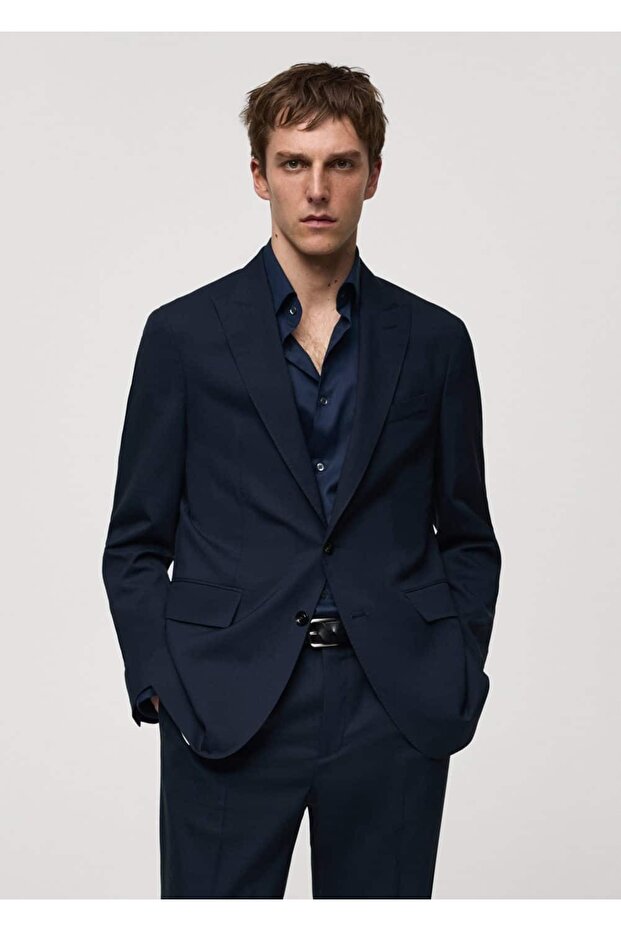 100% Unprocessed Wool Slim-Fit Blazer Jacket - 1