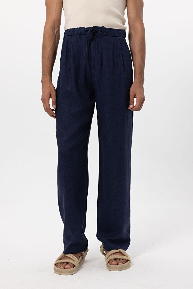 Waist-Tie Linen Blend Baggy Men's Trousers