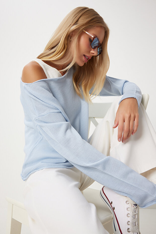 Sky Blue Double Knitwear Blouse - Athlete Lmt0014