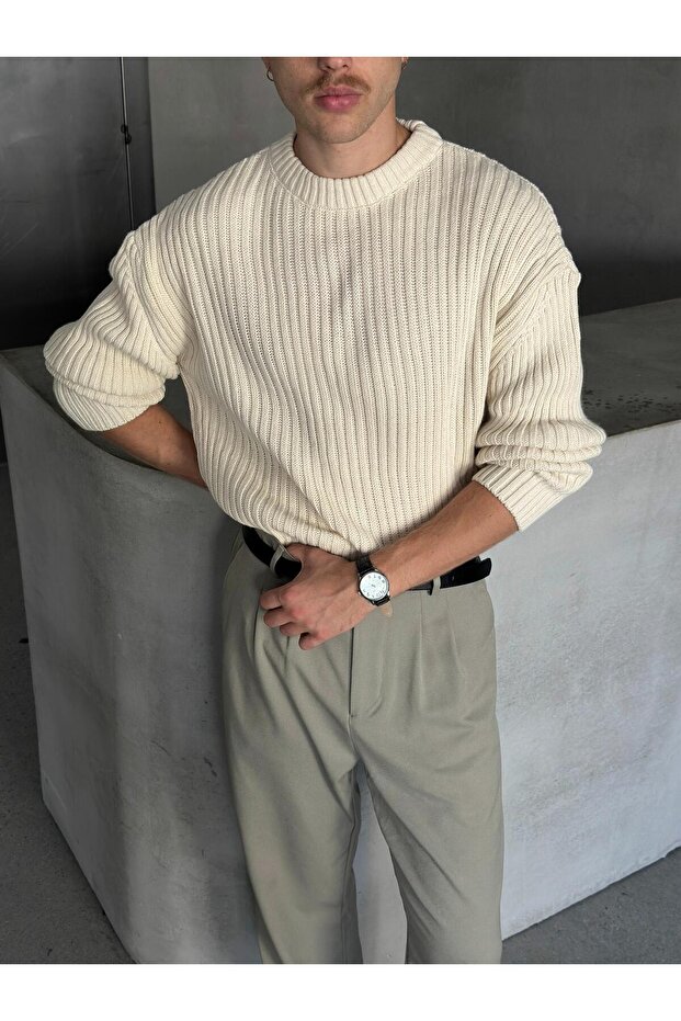 Erkek Fitilli Örme Oversize Kazak - 3