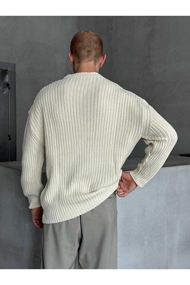 Erkek Fitilli Örme Oversize Kazak - 6