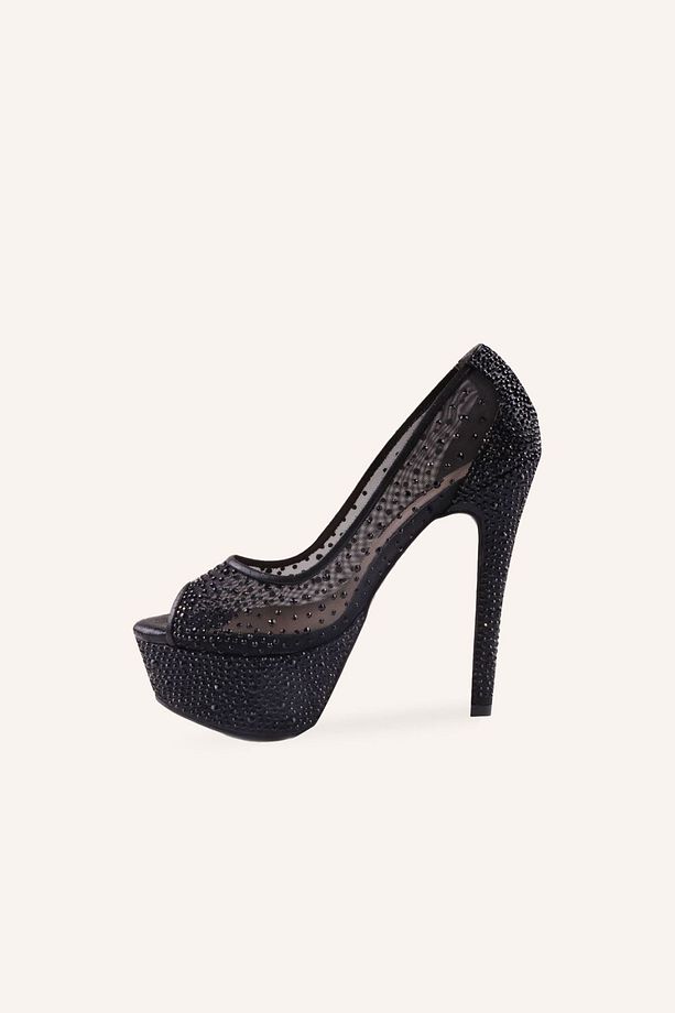 Siyah Cinderella Yüksek Platform Topuklu Ayakkabı - 3
