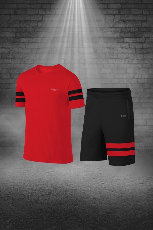 Over Size Men's Red Dri-Fit Unprinted Round Neck Short Sleeve T-Shirt Shorts Bottom Top Set (4XL -10Xl