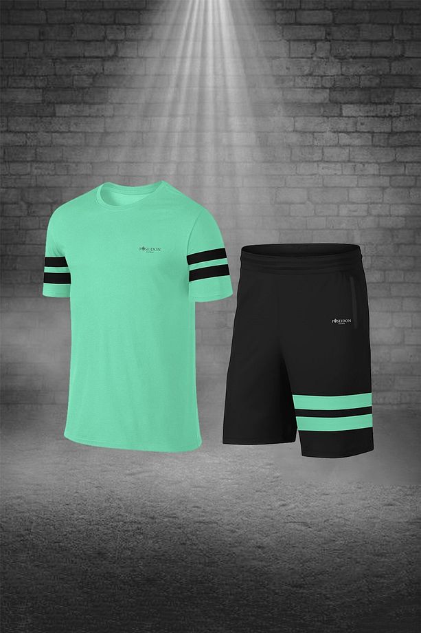 Over Size Erkek Su Yeşili Dri-fit Kumaş Yürüyüş Ve Koşu Için Konforlu Cepli Sıfır Yaka Tişört Şort I - 1