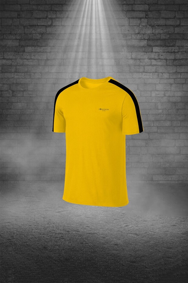 Over Size Erkek Sarı Dri-fit Kumaş Baskısız Konforlu Tişört Şort Alt Üst Ikili Takım Seti (4xl -10xl - 2