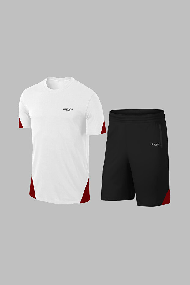 Over Size Erkek Beyaz Dri-Fit Baskısız Bisiklet Yaka Kısa Kol Konforlu Alt Üst Takım Şort Tişört Set - 1
