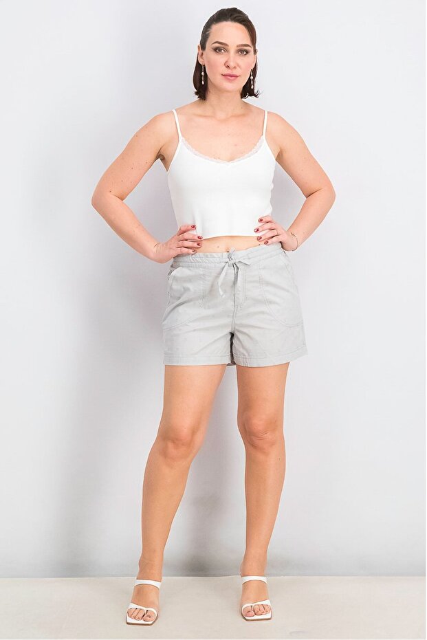 Women Printed Drawstring Basic Shorts, Cloudy Grey - 2