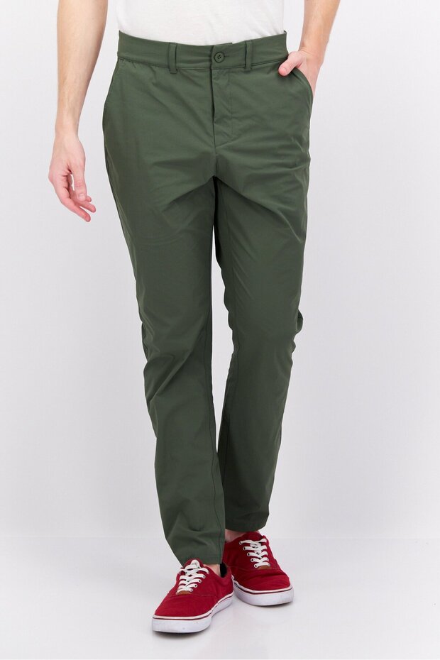 Men Regular Fit Solid Pants, Green - 1