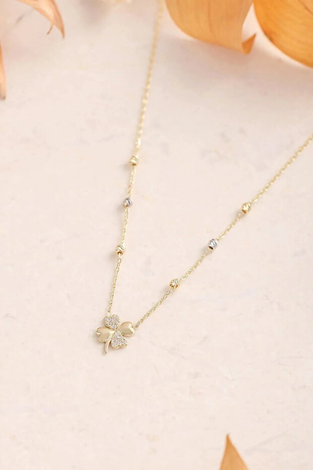 Altın Yonca Kolye Bileklik Set - 5