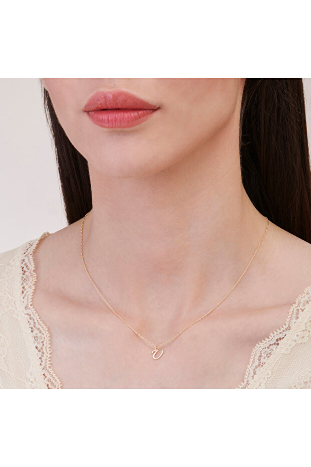 Altın U Harfi Kolye - 4