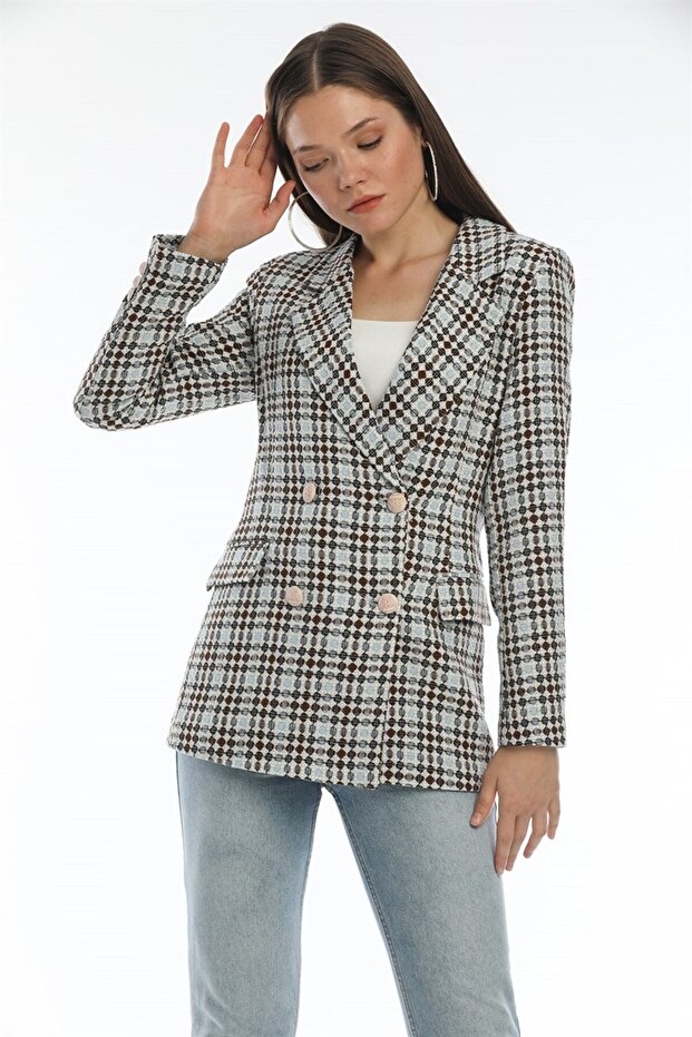 Düğmeli Mavi Ceket - 2