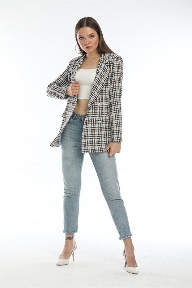 Düğmeli Mavi Ceket - 6