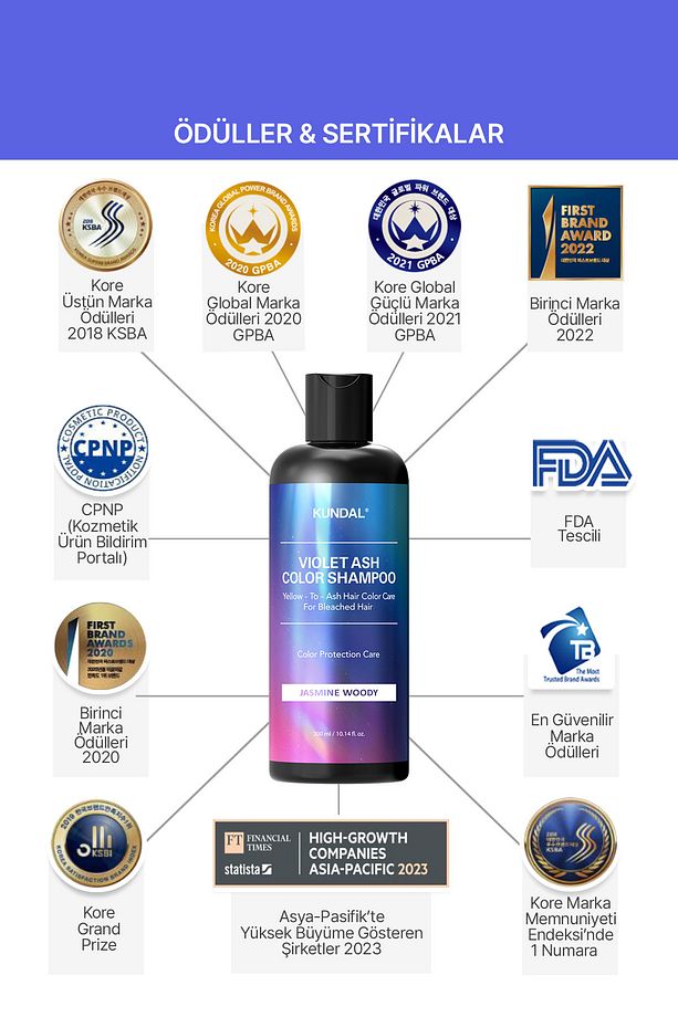 Sarı-Küllü Saçlara Özel Renk Koruyucu Bakım Şampuanı KUNDAL Ash Color Shampoo 300ml (Jasmine Wooody) - 6