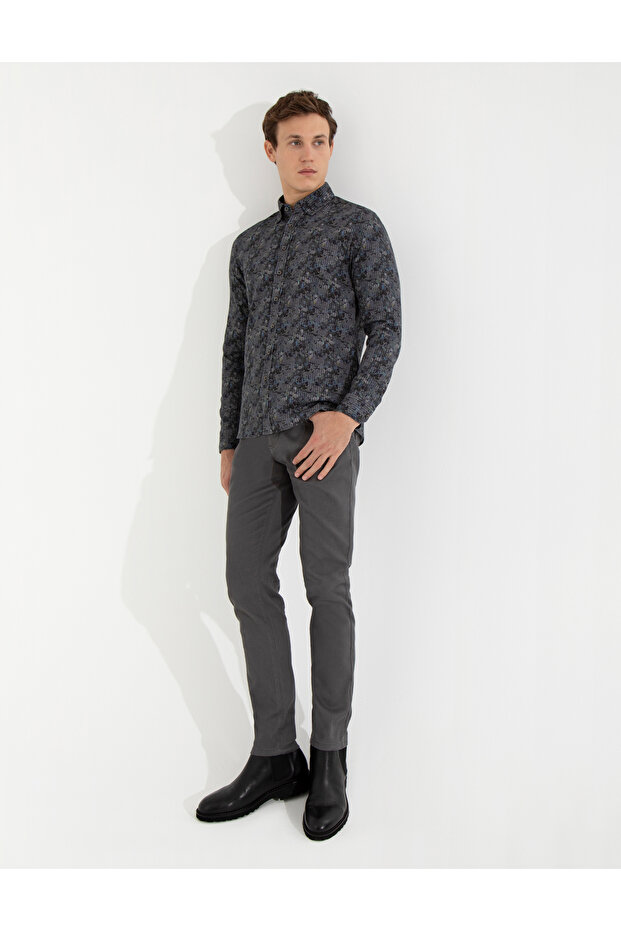 Dark Gray Slim Fit Canvas Trousers 50255173-Vr080