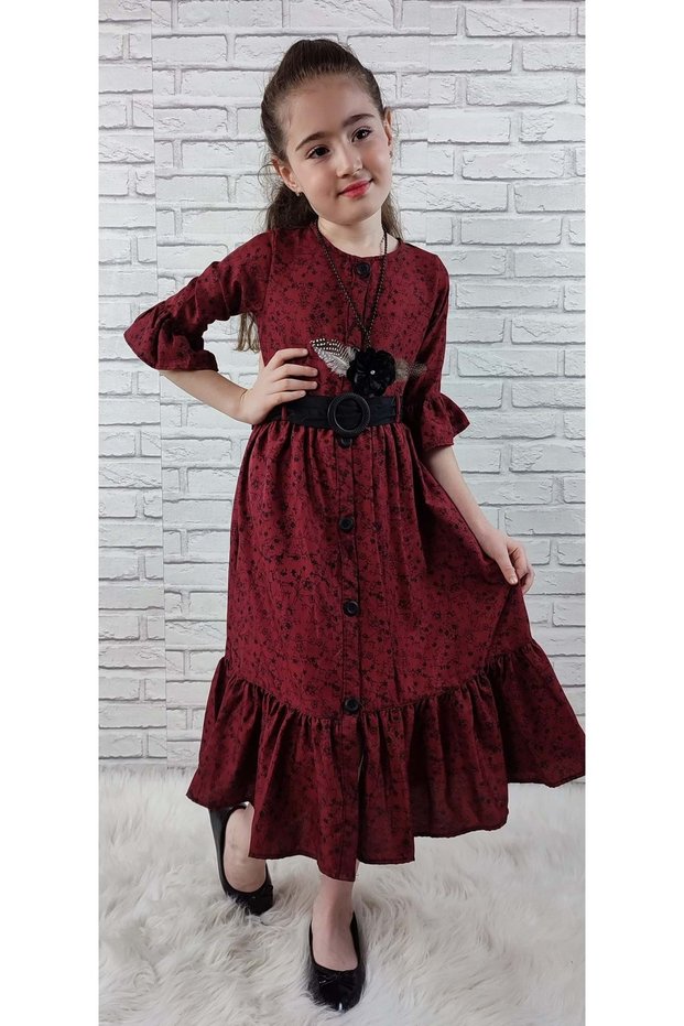 Vintage Basma Girls' Dress Mnk0299 Bordo