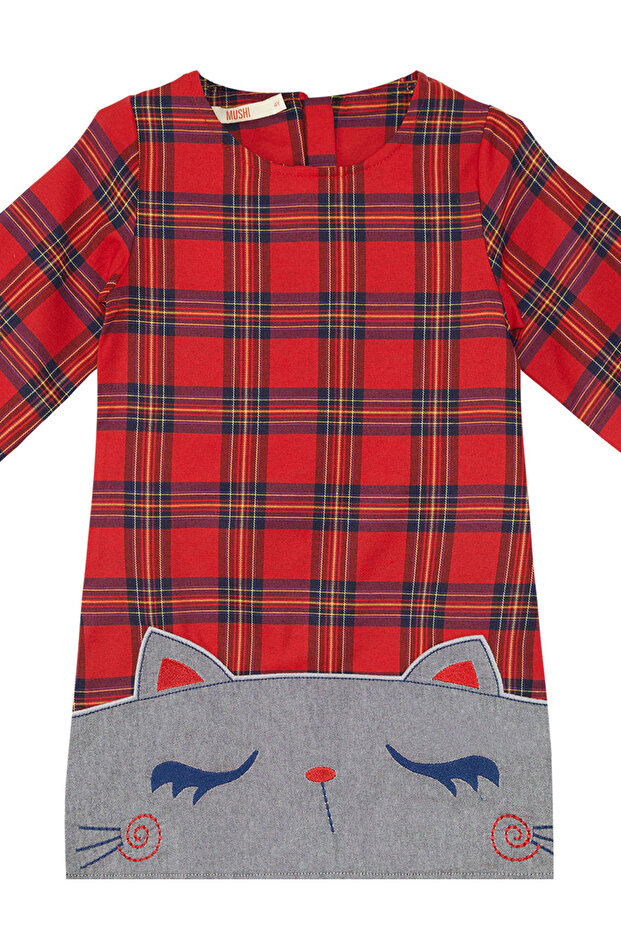 Rot kariertes Kätzchen-Mädchenkleid - 5