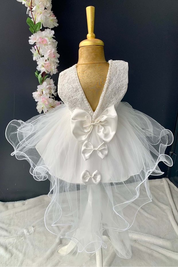 Baby Girl Mevlütluk Dress with Back Bow Pnpn147 White
