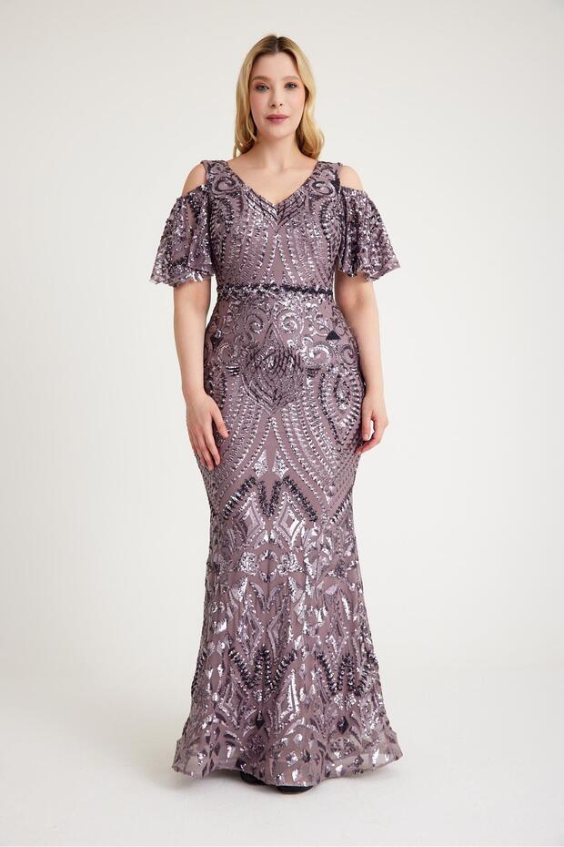 5645PAY PAYETLİ ABİYE ELBİSE - 1