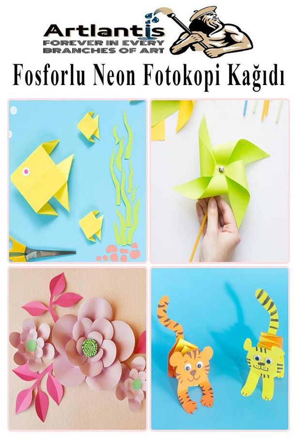 Neon Fosforlu Renkli A4 Fotokopi Kağıdı 100 lü 1 Paket 100 Adet Fosforlu 5 Renk Parlak Canlı Renkler - 5