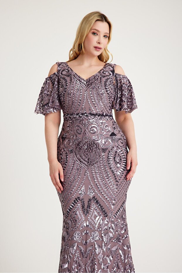 5645PAY PAYETLİ ABİYE ELBİSE - 2