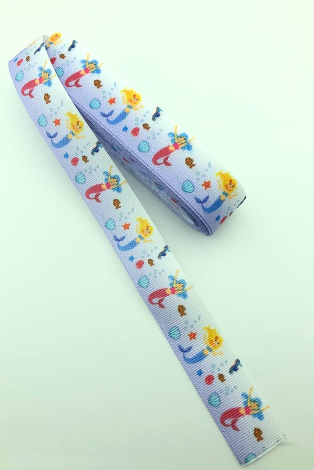 Lilac Mermaid Printed Grosgrain Ribbon 10 Mt