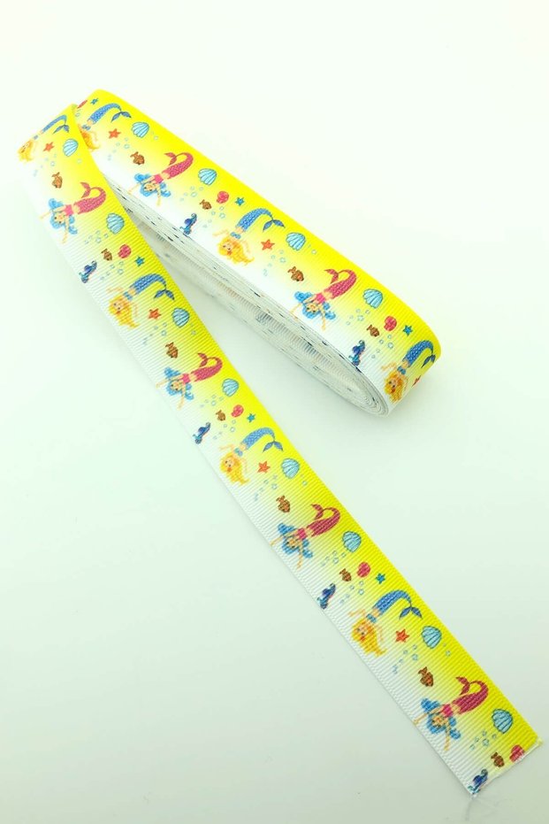 Yellow Mermaid Printed Grosgrain Ribbon 10 Mt