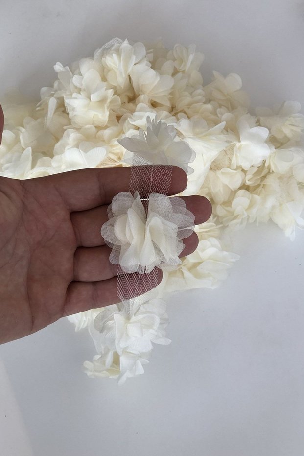 Cream Color Laser Cut Chiffon Tulle Flower
