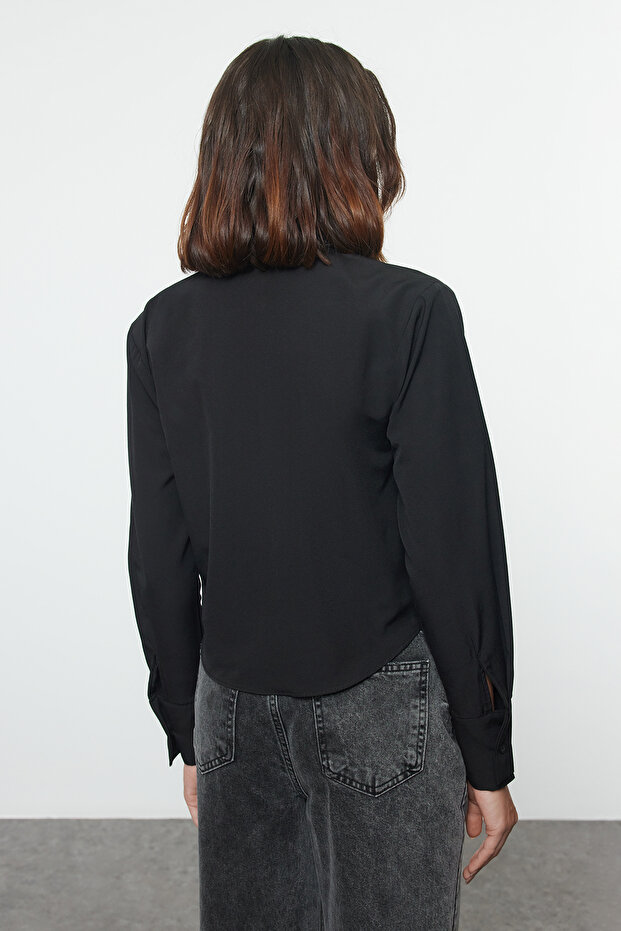 Siyah Cut Out Detaylı Crop Regular normal Kalıp Dokuma Gömlek TWOAW25GO00066 - 5