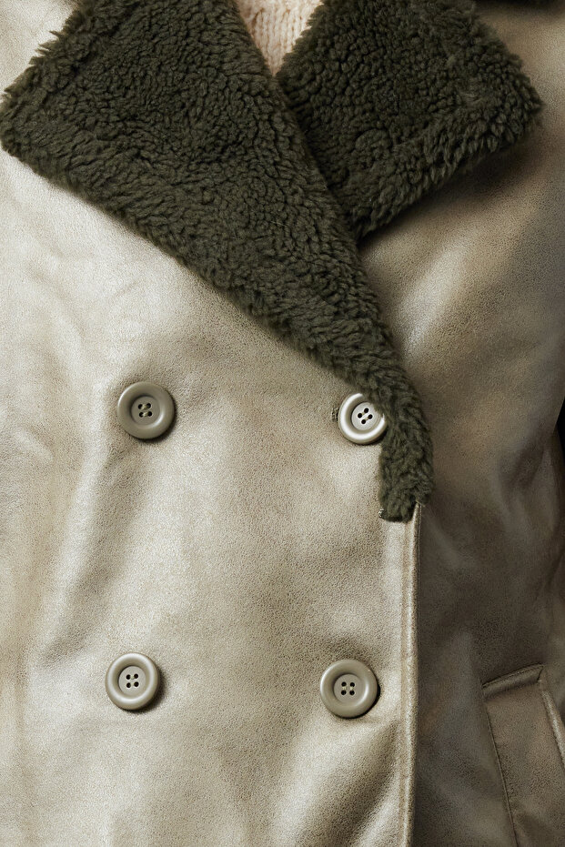 Khaki kołnierz futro szczegółowy oversize długi płaszcz Twoaw25Kb00000 - 3