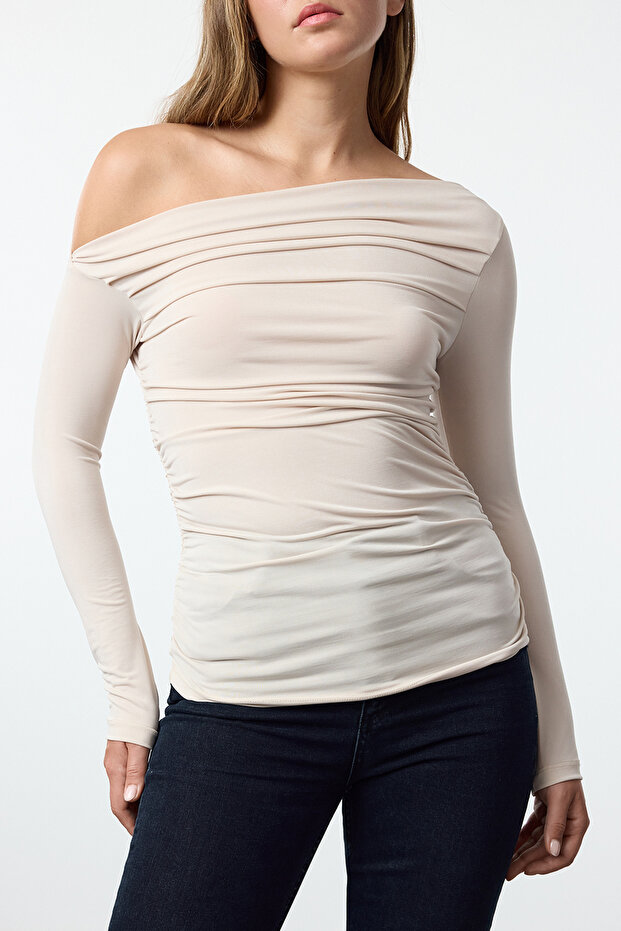 Taş Büzgü/Drape Detaylı Fitted/Vücuda Oturan Uzun Kollu Esnek Örme Bluz TWOAW25BZ00248 - 8